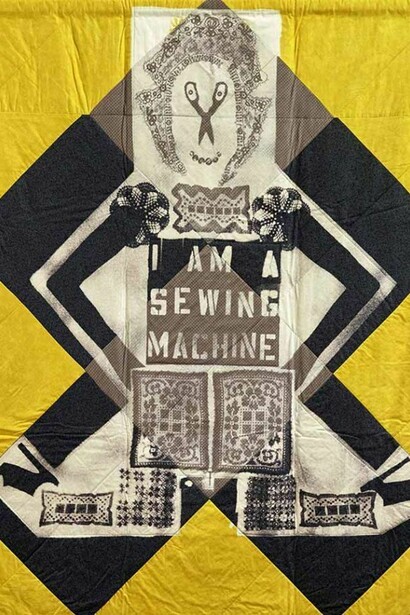 Lara Schnitger, Sewing Machine, 2012, bleached linen, 190 x 150 cm, 74 3/4 x 58 7/8 ins, Copyright the artist, Courtesy of Stuart Shave/Modern Art, London