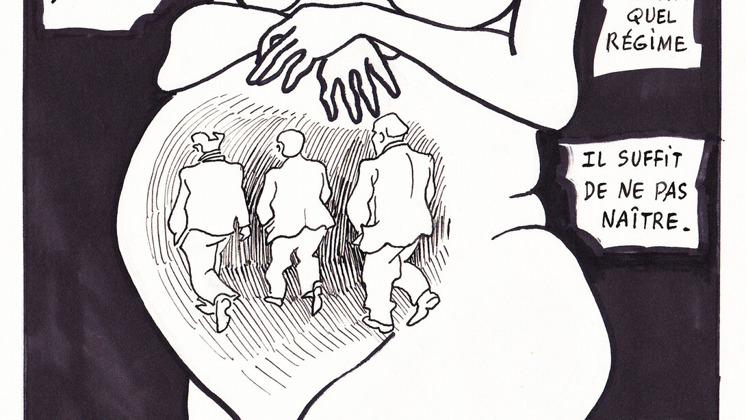 Trois Polonais traversent une rue, planche 12/12, marqueur, 21 x 29,7 cm, courtesy of galerie Anne Barrault