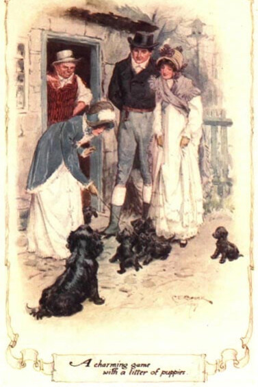 Colour illustration of a 1907 edition of Northanger Abbey CE Brock Vol II chap XI