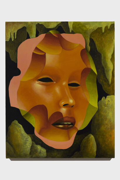 Kristen Sanders, One in the Other, 2020, acrylic on canvas over wood panel, 20x16 inches. Courtesy the artist and Asya Geisberg Gallery