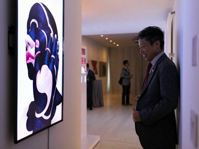 A visitor in the exhibition