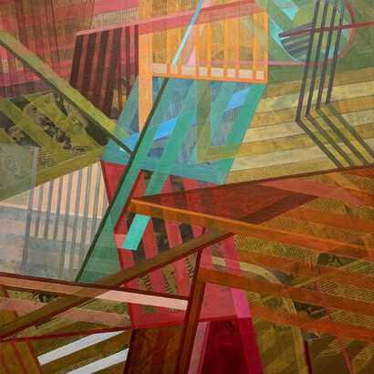 The formless and the formed, acrylic, pencil, newspaper on canvas, 60 x 45 cm, Mark Weighton, 2025