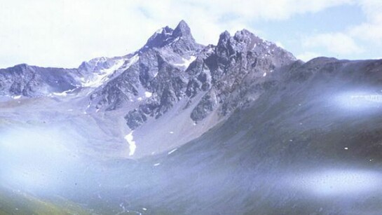 Ed Ruscha, Mountain with Light Leaks, 2010, Acrylic on photograph on museum board, 32 x 38.5 cm, courtesy Gagosian Gallery