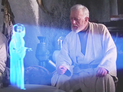 Este holograma, proyectado por R2-D2, mostró una visión futurista de la comunicación a distancia y sigue siendo una de las imágenes más emblemáticas del cine de ciencia ficción