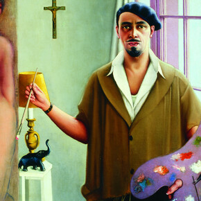 Archibald J. Motley Jr., Self-Portrait (Myself at Work), detail, 1933. Oil on canvas, 57.125 x 45.25 inches (145.1 x 114.9 cm). Collection of Mara Motley, MD, and Valerie Gerrard Browne. Image courtesy of the Chicago History Museum, Chicago, Illinois. © Valerie Gerrard Browne.