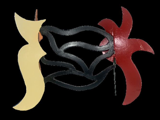 David Hayes, Polychrome landscape sculpture (wide) – green, red, black, orange, blue, yellow, painted welded steel, 32x24.50x14 in