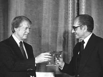 Mohammad Reza Pahlavi, antigo Shan do Irão, no seu encontro com Jimmy Carter