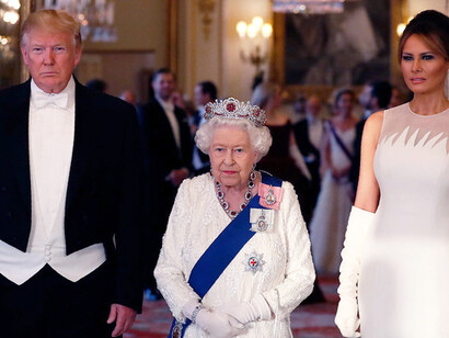 Donald and Melania Trump and Queen Elisabeth II