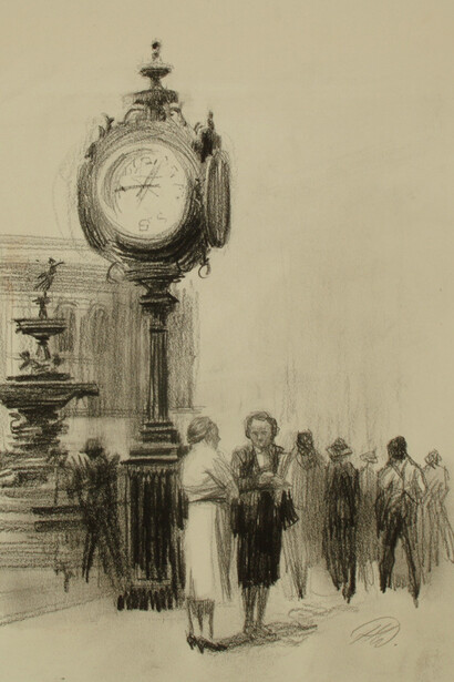 Court Square, Montgomery, 1956. Harvey Dinnerstein (born 1928).Graphite on paper, composition: 9 × 12 1/16 inches. Delaware Art Museum, Gift of the Robert Lehman Foundation Inc., 1994. © Harvey Dinnerstein.