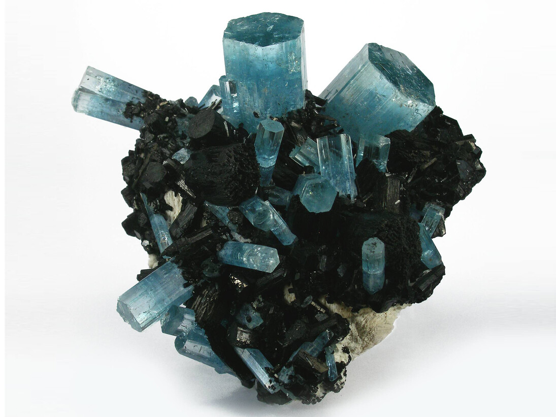 Beryl Schorl, Natural crystals of Aquamarine (silicate of Beryllium) and Tourmaline (silicate of Boron). Erongo Mine, Namibia
