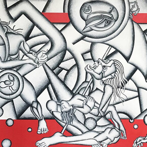 Tenzing Rigdol
Investigation on Space, Weight and Energy 2018–19 Oil on canvas
152.4 x 426.7 cm (60 x 168 in)