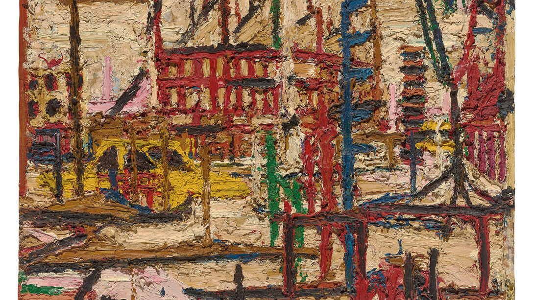 Frank Auerbach, Mornington Crescent, 1965, Oil paint on board, 1016 x 1270 mm, Private collection courtesy of Eykyn Maclean, LP © Frank Auerbach, courtesy Marlborough Fine Art
