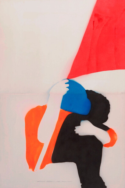 Franco Angeli, Abbraccio eterno,1968, tecnica mista su cartoncino