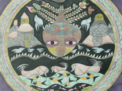 Night Fishpond, coloured inks & crayon
17x25 in 43.2x63.5 cm. (Detail)