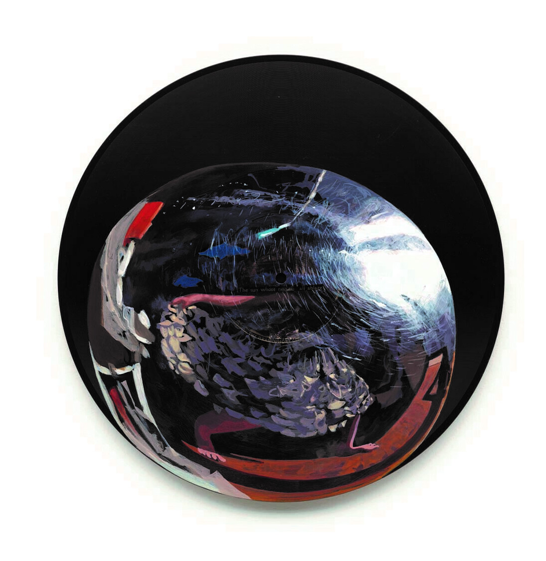 Catherine Barron, Wing, acrylic ink on 12-inch bakelite record