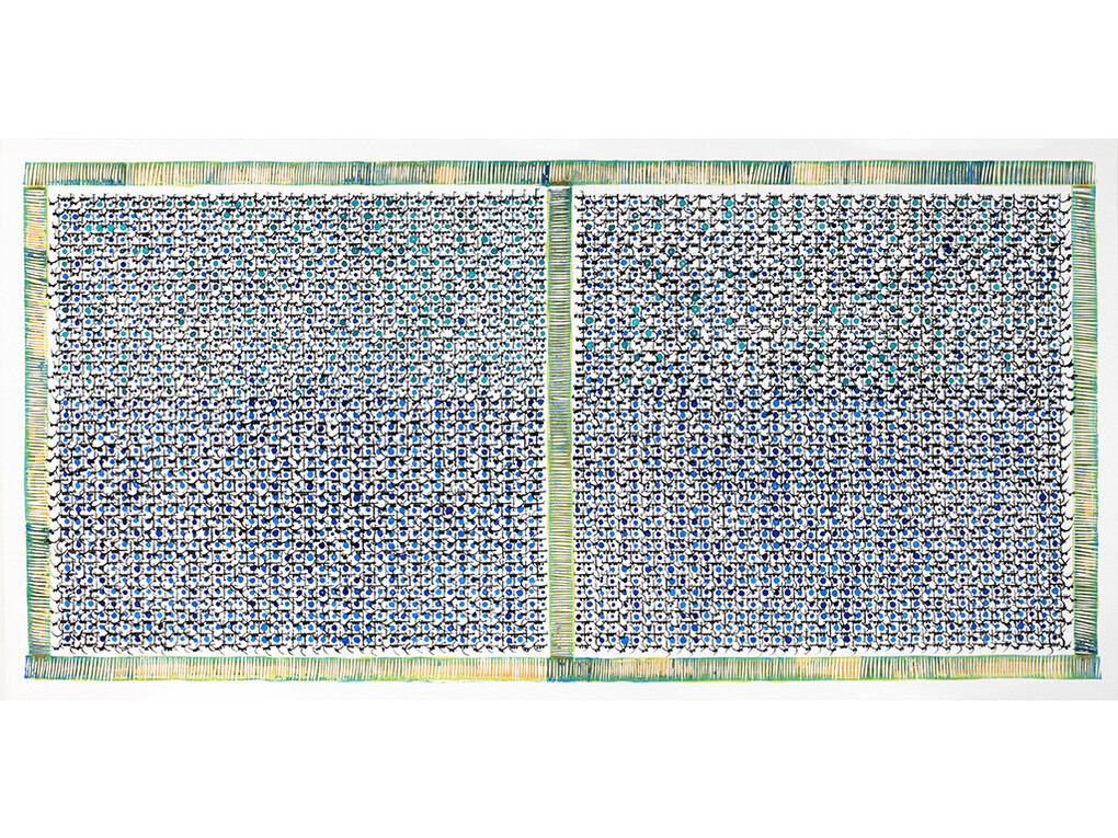 Hadieh Shafie, Grid/Cut 3, 2014, Ink and acrylic on mat board, 48 x 96 in