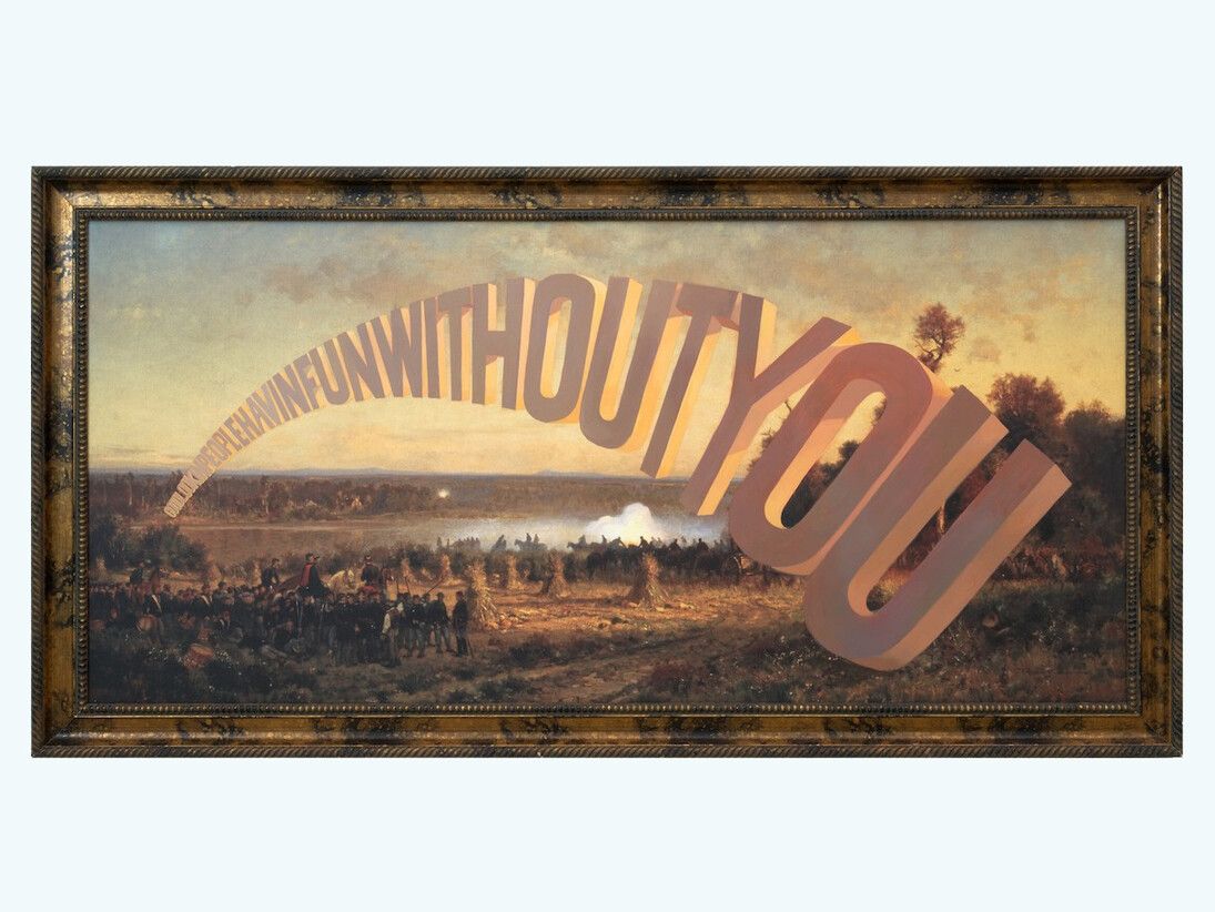 Wayne White, Good Lookin People Havin Fun Without You, 2014, Acrylic on inkjet print on canvas, 40 x 77 inches