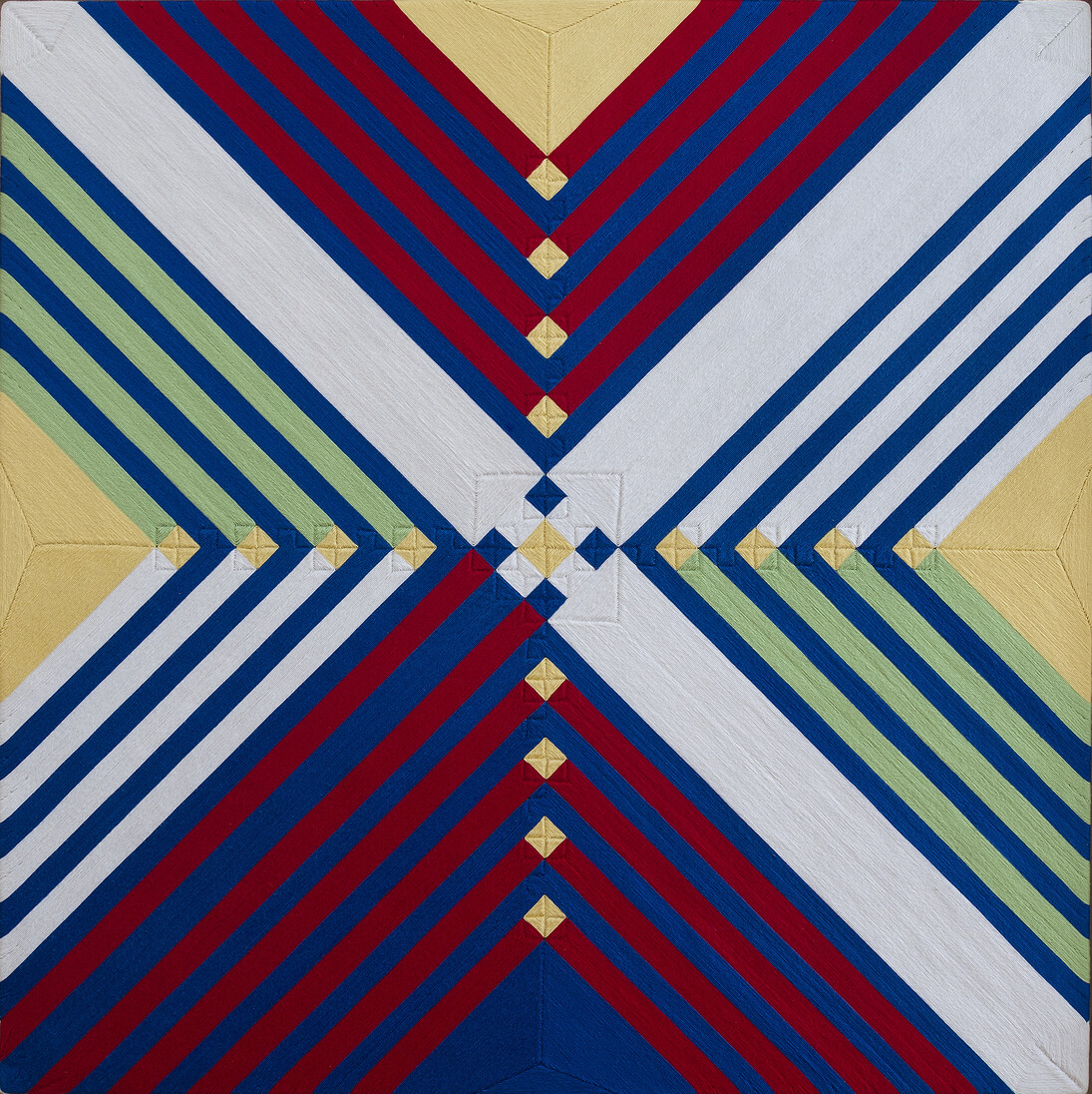 Eduardo Terrazas, Possibilities of a Structure: Diagonals 1.3.10, 1975-2015, Wool yarn on wooden board covered with Campeche wax, Image dims: 35 1/2 x 35 1/2 in. / 90 x 90 cm
© Eduardo Terrazas, courtesy Timothy Taylor, London