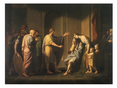 Benjamin West, Cleombrotus Ordered into Banishment by Leonidas II, King of Sparta 1768, Oil paint on canvas, 2515 x 3658 mm © Tate 
