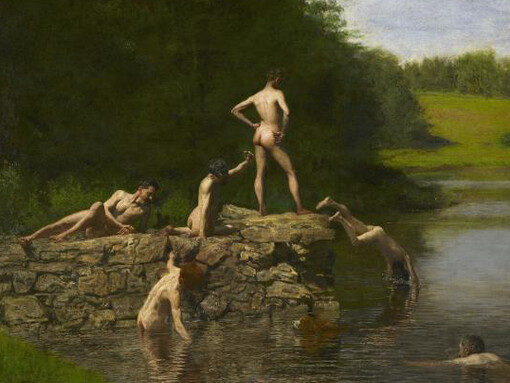 Thomas Eakins (1844–1916) 
Swimming, 1885 
Oil on canvas
Amon Carter Museum of American Art, Fort Worth, Texas, Purchased by the Friends of Art, Fort Worth Art Association, 1925; acquired by the Amon Carter Museum, 1990, from the Modern Art Museum of Fort Worth through grants and donations from the Amon G. Carter Foundation, the Sid W. Richardson Foundation, the Anne Burnett and Charles Tandy Foundation, Capital Cities/ABC Foundation, Fort Worth Star-Telegram, the R. D. and Joan Dale Hubbard Foundation and the people of Fort Worth