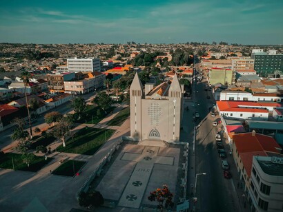 A drone shot of the surrounding landscape in Luanda, Angola