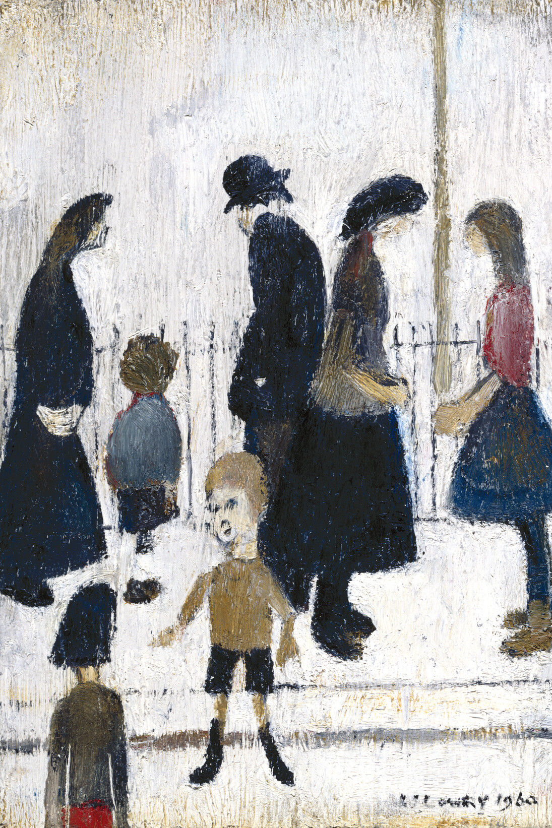 L. S. Lowry, R. A., Figures in a Street, 1960, Oil on board, Royal Academy of Arts, London, Photo: ©Royal Academy of Arts, London; photographer: John Hammond, © The Estate of L.S. Lowry. All Rights Reserved, DACS 2014
