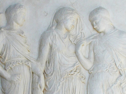 Bassorilievo recante le figure di Orfeo, Euridice ed Hermes al Museo Archeologico Nazionale di Napoli