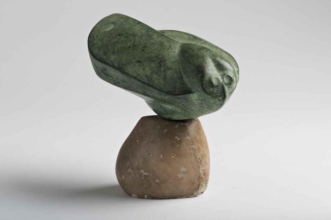Gertrude Hermes, Moth (car mascot), 1926, polished bronze mounted on alabaster base, 10 x 20 x 10 cm. Photo credit Alex Ramsay © The Gertrude Hermes Estate