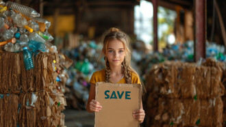 Kid caring and protecting mother earth, drawing attention to importance of recycling