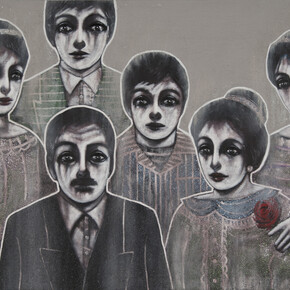 Mohannad Orabi, Family Portrait, 2015, Mixed media on canvas, 150 x 250 cm
