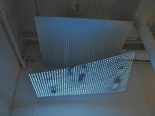 Jim Campbell, Untitled (study for The Journey), 2014, LEDs, metal, wire, custom electronics, 6 x 10 x 12 feet