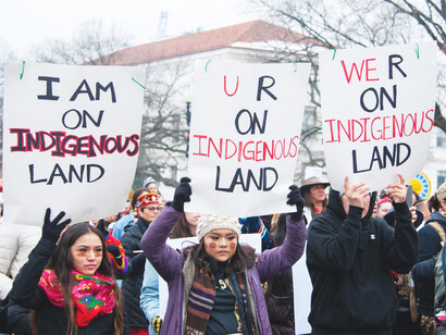 Native American women during a protest for Native American lands, USA