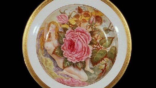 Florine Stettheimer, Center Plate, 1913, Hand-painted porcelain plates, 8 inches in diameter