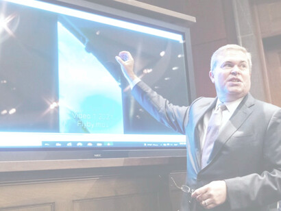 Deputy Director of Naval Intelligence Scott Bray played a video of an 'unidentified aerial phenomena', commonly referred to as UFOs, during a groundbreaking UFO hearing in May 2022