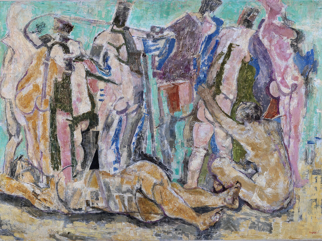 Fausto Pirandello, Bathers on the Beach (Large Bathers), c. 1961, Oil on board, 103 x 150 cm, Private collection, Rome
