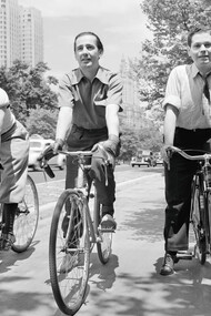 Three bicyclists in Central Park, New York City in 1941