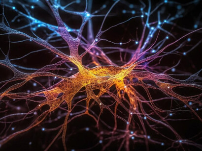 Microscopic-style neuron imagery represents ongoing research into epigenetics and potential Alzheimer’s therapies