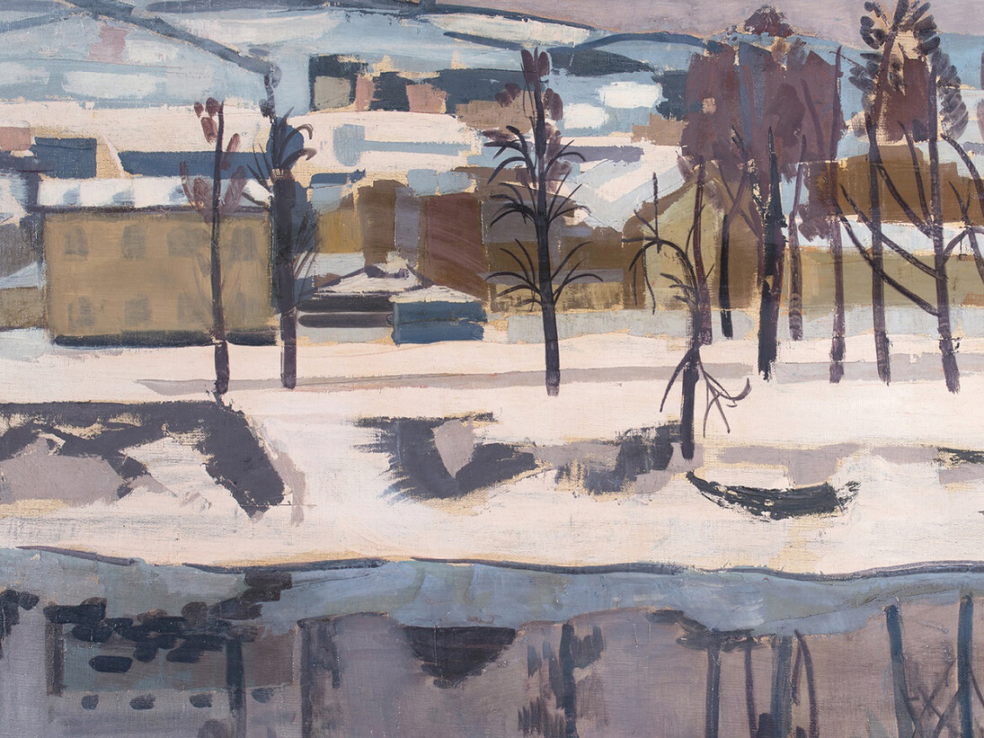 Francesco Menzio  (Tempio Pausania 1899-Torino 1979) Paesaggio invernale, 1956 olio su tela. Firenze, Galleria d'arte moderna di Palazzo Pitti