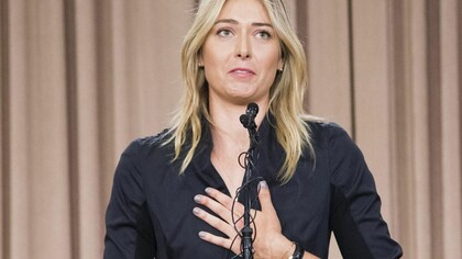 María Sharapova en la conferencia de prensa en que explicaba su positivo en un control antidopaje 