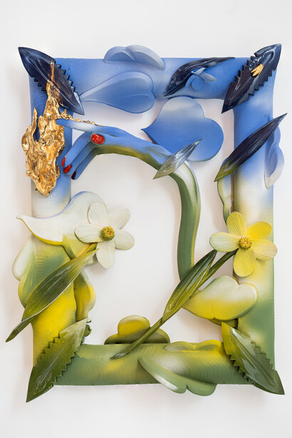 Alex Anderson, A meeting, 2024, earthenware, glaze, 24 x 18 x 5.5 in. Courtesy of the artist and Sargent's Daughters Gallery