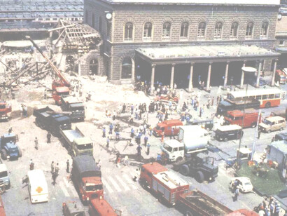 Strage di Bologna. La piazza della Stazione Centrale di Bologna dopo l'attentato