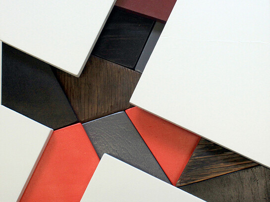 Mark McClure, X.01, Paint on Found Wood, 36 x 36 x 7 cm