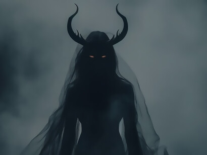 The representation of a female devil entity masterfully encapsulates the captivating mystique and commanding strength within its portrayal