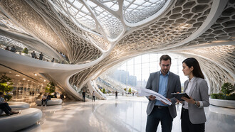 A parametric architectural space where complex geometry shapes both form and experience