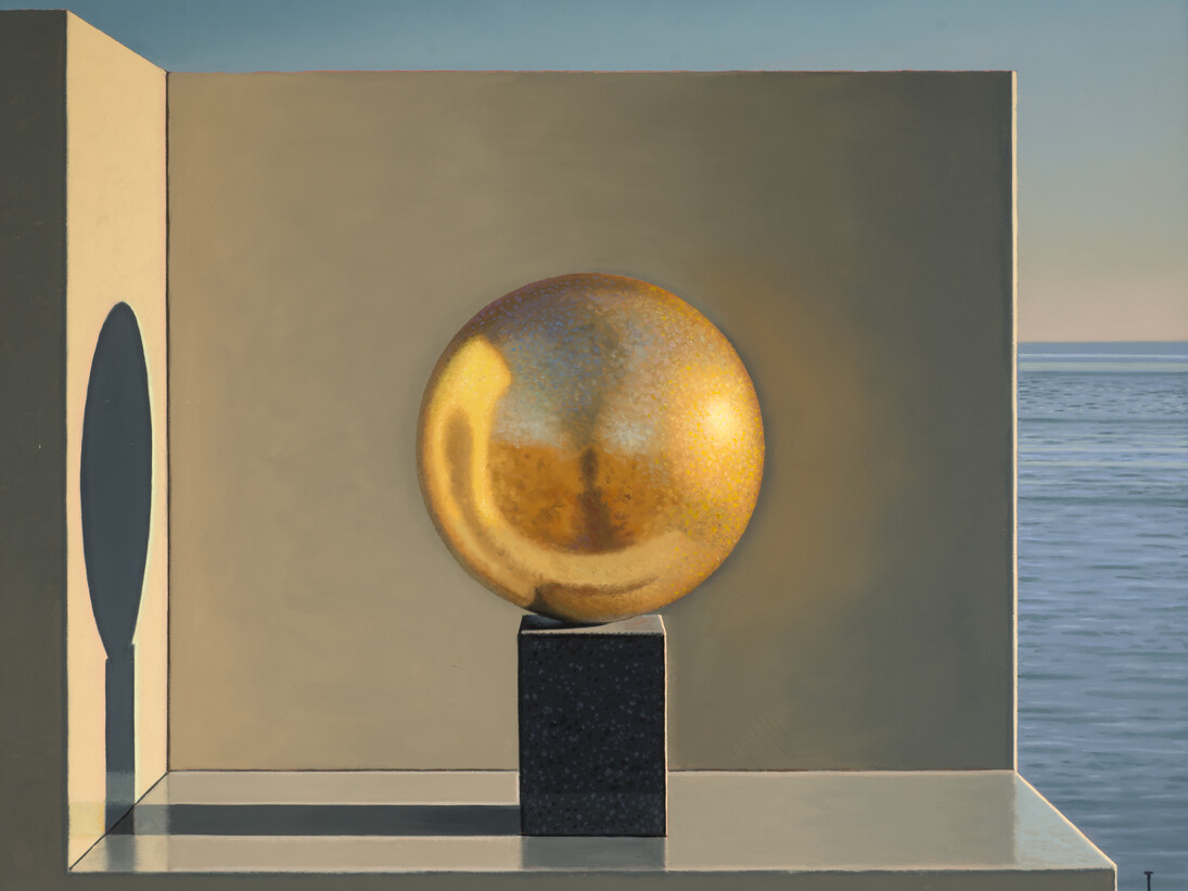 David Ligare, Still Life with Gold Sphere, 2014, Oil on canvas, 20 x 24 in.