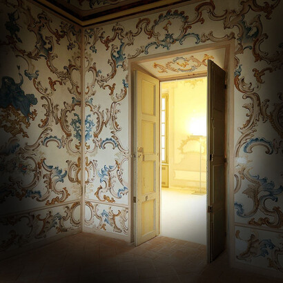 Vignale Monferrato, Piemonte, Italia. Palazzo Callori, interni affrescati, stanze piano nobile