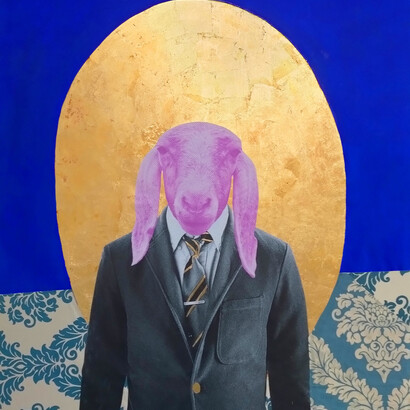 Michele Tombolini, The Vaccinated, 2021, mixed media and collage on canvas, 217 x 173 cm © Michele Tombolini, Cris Contini Contemporary