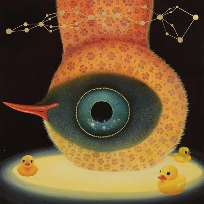 Peca Astral, Flow, oil on linen & gold leaf, 100cm x 100cm. Courtesy of DCG and the artist