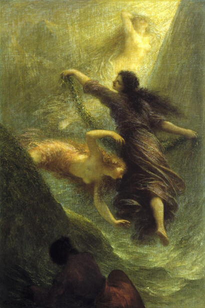 Scène première du Rheingold (L’Or du Rhin), 1888 - Huile sur toile, 116,5 x 79 cm. Hamburger Kunsthalle, Hambourg