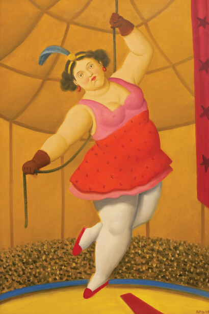 Fernando Botero, Equilibrista, 2008, Signed and dated Botero 2008 lower right, Oil on canvas, 37 x 25 In. 94 x 63.5 Cm.